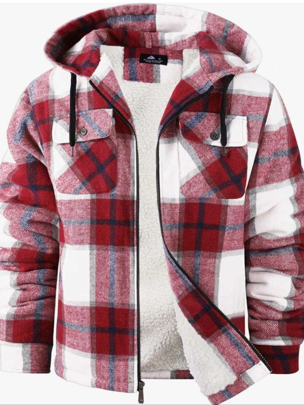 Men's Flannel Shirt Jacket Fleece Sherpa Lined Plaid Zip Up Hoodies